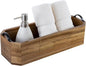 MyGift Wooden Bathroom Tray - Toilet Tank Organizer Basket, Wood Toilet Paper Holder & Toiletry Caddy with Metal Handles for Vanity Countertop