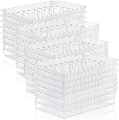 Wenqik 24 Pcs Plastic Storage Baskets for Classroom Organizing Small Pantry Storage Bins Rectangular Tray for Back to School Household Toys Classroom Bedrooms, Kitchens Countertops(Clear)