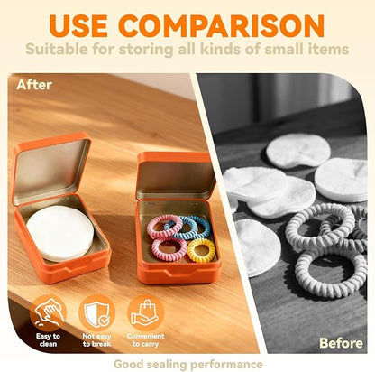 4PCS Portable Travel Cotton Pad Holder & Small Makeup Sponge Storage Box, Bathroom Vanity Canisters Organizer for Floss Picks, Cotton Balls, Swabs - Orange Cosmetic Dispenser (Orange)