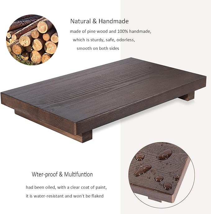 Bathroom Counter Organizer Wood Pedestal Stand Farmhouse Decorative Tray Soap Holder for Kitchen Decor, Large 11.8" x 7" - Walnut
