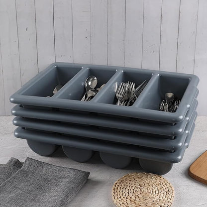 Obstnny 4-Pack Commercial Cutlery Bin, 4-Compartment Plastic Silverware Organizer Trays