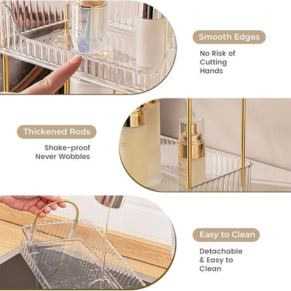 Aveniee Bathroom Counter Organizer, 2 Tier Perfume Skin Care Countertop Storage Shelf, Vanity Makeup Tray for Cosmetic Skincare Lotion,Clear