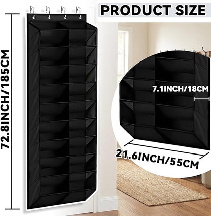 Over The Door Shoe Organizer Storage - Large Size Hanging Shoe Organizer Rack for Door Closet Holds 10 Tiers, Widened and Deep Pockets - Fit All The Family's Sneakers, Boots, Heels,Black