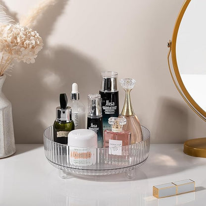 360 Rotating Makeup Organizer Perfume Tray Skincare Holder Spinning Cosmetic Storage Bathroom Countertop Organizer Lazy Susan Turntable for Dresser, Vanity, Kitchen, Small Clear