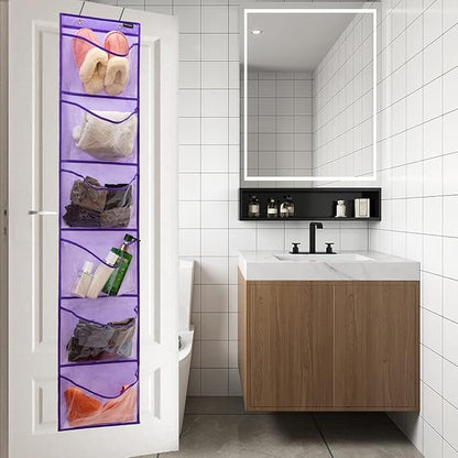 Extra Large Pockets Shoe Organizer for Closet Over The Narrow Door Hanging Shoe Holder Storage (6 Large Pockets-Purple)