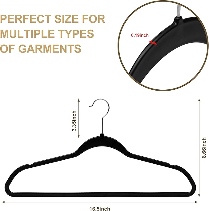 Quality Hangers 200 Pack Slim Plastic Hangers for Clothes - 16.5" Won't Crease Your Clothes, Heavy Duty Non-Velvet Black Hangers, 360° Swivel Chrome Hook Dresses Coats Shirts