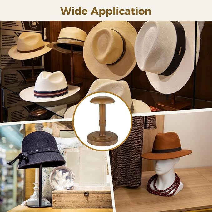 Vintage Wooden Hat Rack Stand, Vintage Rustic Brown Hat Rack Display Stand, Tabletop Cap Hats Rack Organizer with Wig Holder Display for Closet, Home Decor Display