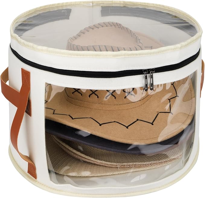 Veki Hat Organizer, Hat Box for Women Storage, Large Clear Felt Hats Box, Wide Brim Cowboy Hats Storage Boxes for Men, Round Brim Cap Boxes With Dustproof Lid for Travel and Wardrobe (White)