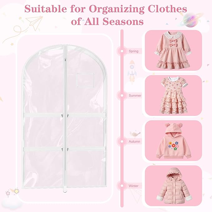 3 Pack Clear Dance Garment Bags for Dancers, 40" Waterproof Dustproof Dance Costume Bags for Hanging Clothes with 5 Large Zipper Pockets for Dance Competition, Suitable for Dress, Uniform