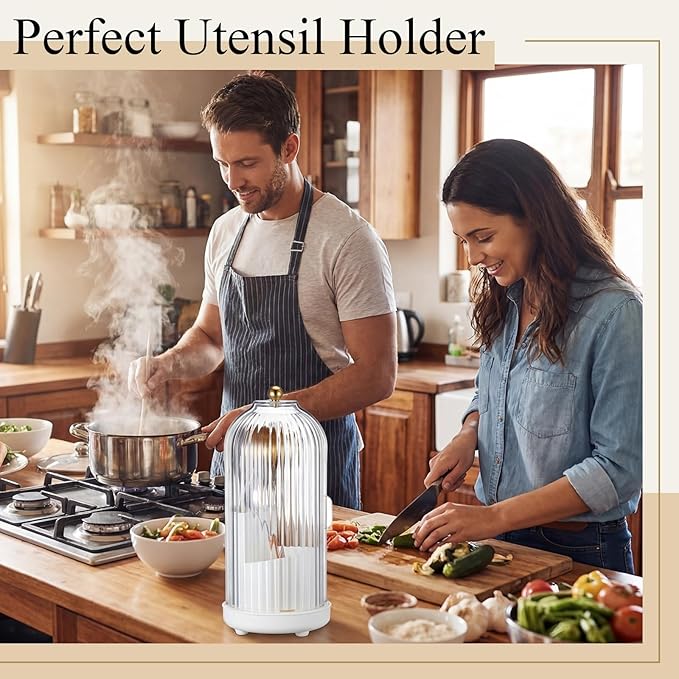 2 Pack 360° Rotating Silverware Organizer, Utensil Holder with Lid for Kitchen Counter, Silverware Caddy with Drainage Dustproof Flatware Holder for Cutlery Spoon Fork Storage, White(3 Slot)