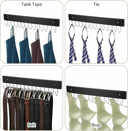4 Pack Necklace Holder Wall Mount, Tangle-Free Wall Necklace Organizer with 14 Hooks, Wooden Jewelry Hanger, for Chains, Bracelets, Earrings, Black