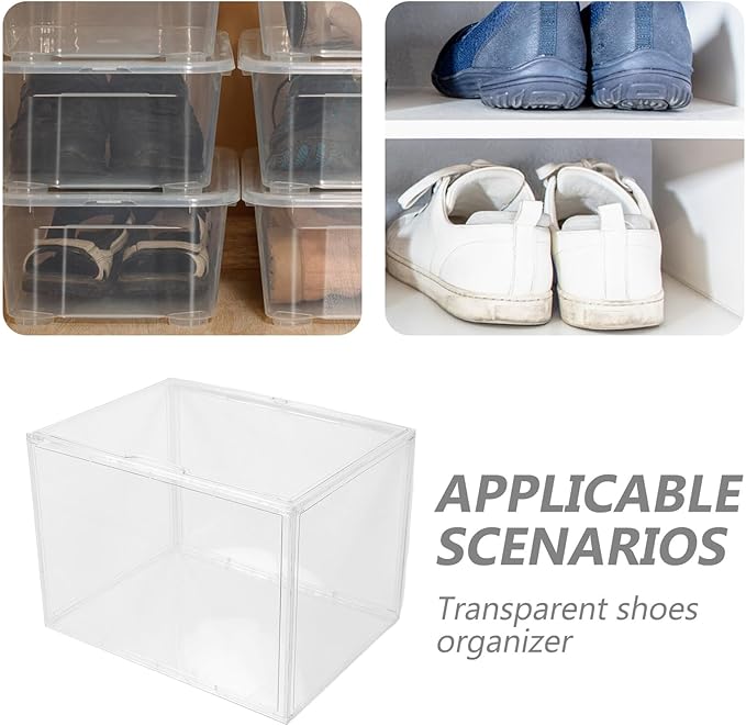 Alipis Acrylic Oversized Shoe Box 45x33x33cm, Stackable Plastic Sneaker Storage Organizer with Side-opening Door, Boot and Sneaker Storage Container for Entryway and Closet