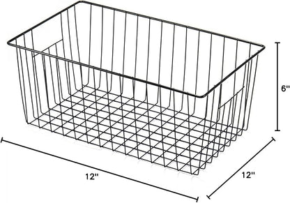 6 Pack Freezer Organizer Bins - Stand up Freezer Organizers for 16 Cu.Ft Upright Freezer, Easily Get Food Improve Air Circulation, Wire Storage Baskets, Black