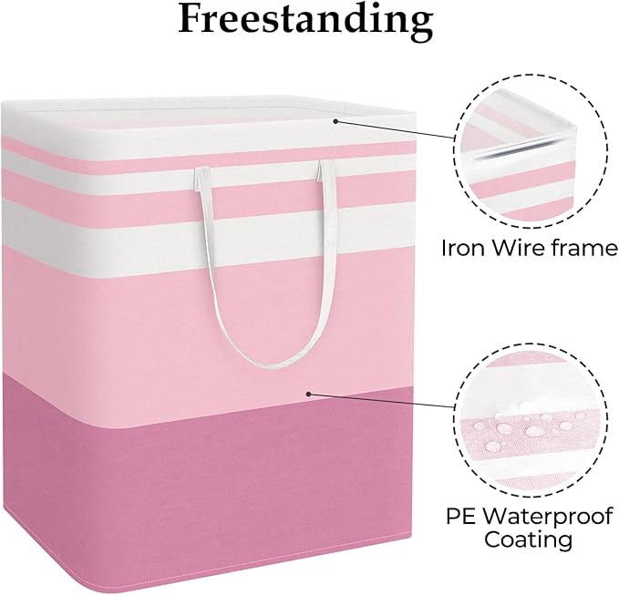 StorageRight Large Collapsible Laundry Basket Hamper with Easy Carry Handles，Freestanding Clothes Hampers for Laundry, Bedroom, Dorm, Towels, Toys, 125L, Pink