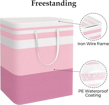 StorageRight Large Collapsible Laundry Basket Hamper with Easy Carry Handles，Freestanding Clothes Hampers for Laundry, Bedroom, Dorm, Towels, Toys, 125L, Pink
