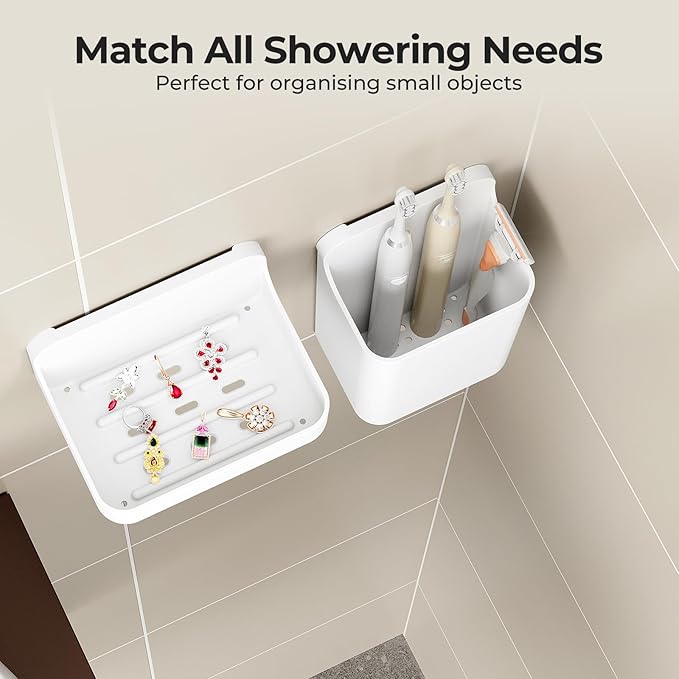 Orimade Shower Caddy 4-Pack, No-Drill Adhesive Shelves for Bathroom, Rustproof ABS Storage Organizer Set, White