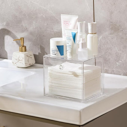 Disposable Face Towel Container Box Compatible with Clean Skin Club Clean Towel XL, AcrylicTowel Storage Bin with Drawer, Makeup Organizer stackable holder, Ideal for Vanity, Bathroom Organization