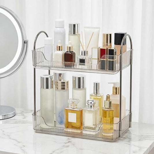 Bathroom Counter Organizer, Makeup Organizer for Vanity, Skincare Organizers Shelf - Tierd Perfume Organizer for Bathroom Dresser Vanity (Clear, 2-Tier)