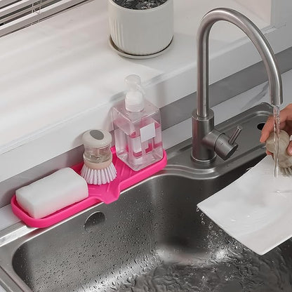 MicoYang Silicone Bathroom Soap Dishes with Drain Spout-Bathroom and Kitchen Sink Organizer,Sponge Holder,Dish Soap Tray,Perfect for Dispenser,Scrubber,Bottle,Cup on Sink or Counter-Rose 12"×4"