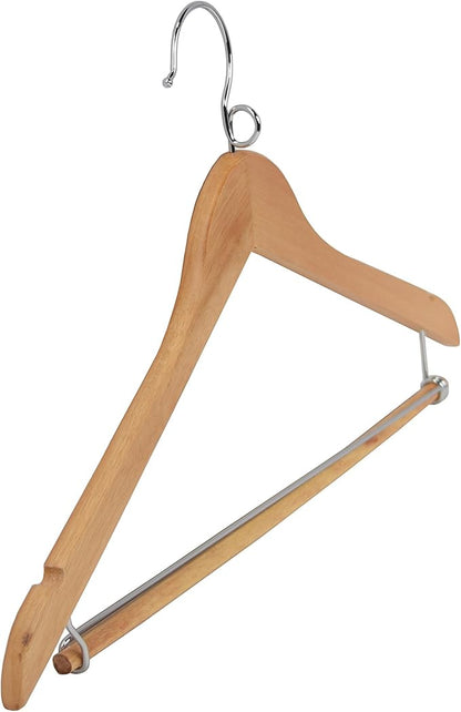 Proman Products KSC3031 Kascade Wooden Hangers 50 Pack, Unique Ring Design, Space Saving Pants Clothes Hanger with Pants Locking Bar and Shoulder Notches, Natural