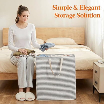 Lifewit 105L Large Collapsible Laundry Hamper, Tall Foldable Dirty Clothes Baskets Waterproof, Freestanding Design with Easy Carry Handles in Dorm Bedroom Bathroom College, Grey