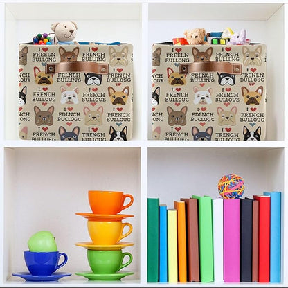 French Bulldog Pattern Rectangle Storage Bin, 15 x 11 x 9.5 in, Collapsible Organizer Storage Basket for Home Décor，2PACK