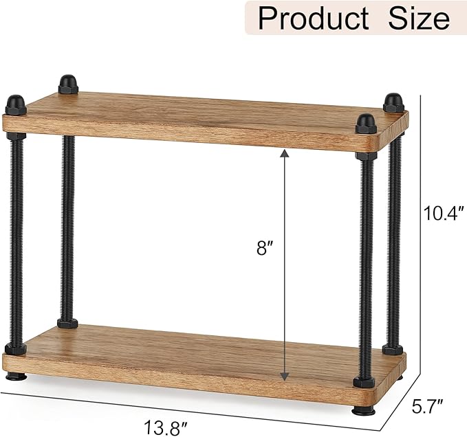 Mkono Bathroom Counter Organizer, 2 Tier Wooden Shelf for Vanity Countertop Skincare Makeup, Rustic Bathroom Decor Storage and Organization for Kitchen, Coffee Bar, Office, Light Brown