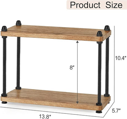 Mkono Bathroom Counter Organizer, 2 Tier Wooden Shelf for Vanity Countertop Skincare Makeup, Rustic Bathroom Decor Storage and Organization for Kitchen, Coffee Bar, Office, Light Brown