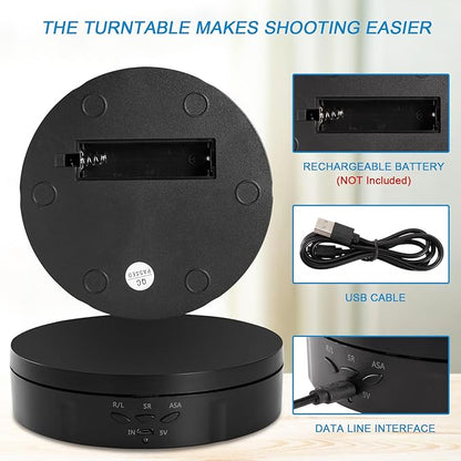 22 lbs Motorized Rotating Display Stand for Jewelry, 360 Degree, Automatic Mute Rotating Display Stand, Electronic Turntable with USB Charging Port for Display, Photography Products, Cupcakes, Toys