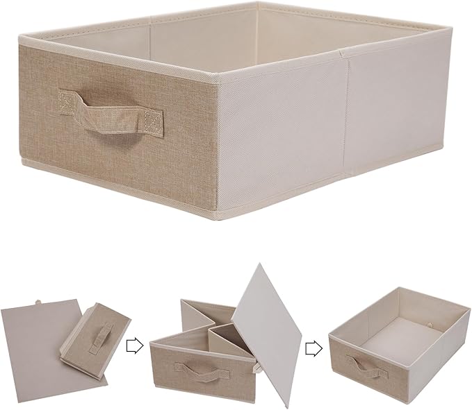 Clothings Collapsible Storage Bins, Foldable Organizers and Storage Baskets Cube Storage Bin for Bedroom Living Room (4 Pack, Beige, 15.4x11.4x5.5inch)