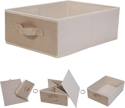 Clothings Collapsible Storage Bins, Foldable Organizers and Storage Baskets Cube Storage Bin for Bedroom Living Room (4 Pack, Beige, 15.4x11.4x5.5inch)
