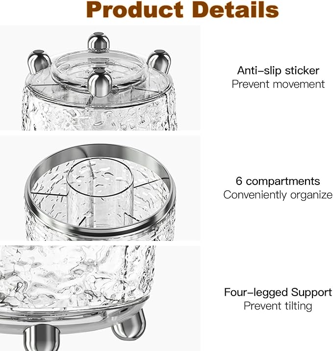 CHIRISEN 360 Rotating Makeup Brush Holder with Lid Dustproof Spinning Brush Storage for Bathroom Countertop, Cosmetic Tools Organizer with Cover for Vanity (Clear)