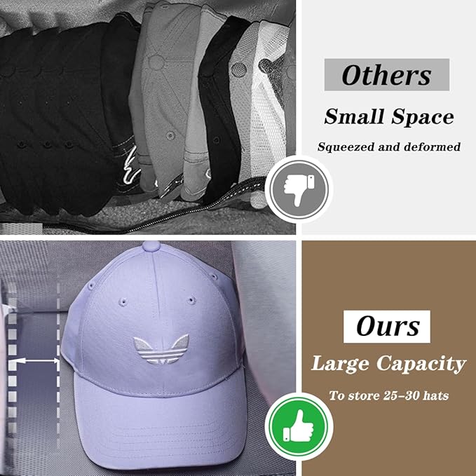 KEETDY Hat Organizer for Baseball Caps Holder Large Hat Storage Bag Rack with Double Carry Handles and Zipper Closure, Grey