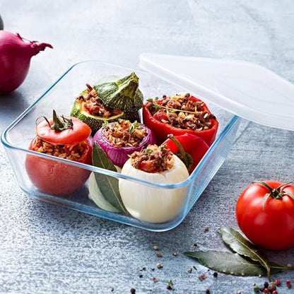 "Pyrex Cook&Freeze Recipient Care Glass Size with lid 20.5 x 20.5 x 7.5 cm - Without lid 20 x 20 x 7 cm