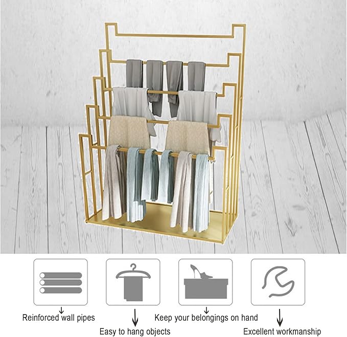 Floor Standing Scarf Display Stand, Metal Freestanding Scarf Holder Organizer, Towel Rack for Commercial Clothing Retail Store Sheets Suit Pants (Color : Gold, Size : 80X40X150CM)