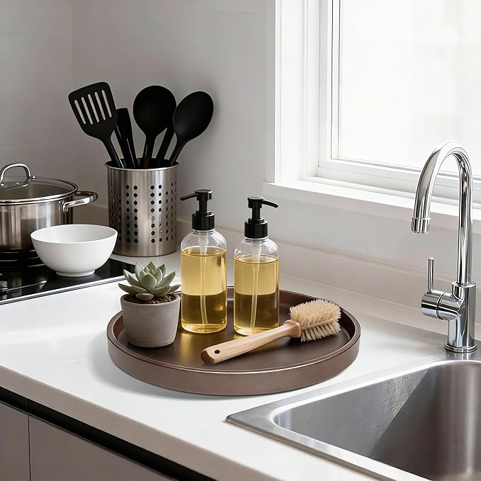 1 Pack 10" Bathroom and Vanity Tray, ABS Bathroom Counter Organizer, Coffee Table Decor for Perfume, Candles, Keys &More. Kitchen Countertop Organizer, Decorative Tray Soap Holder, Brown