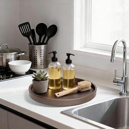 2 Pack 10" Bathroom and Vanity Tray, ABS Bathroom Counter Organizer, Coffee Table Decor for Perfume, Candles, Keys &More. Kitchen Countertop Organizer, Decorative Tray Soap Holder, Brown