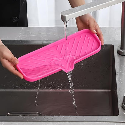 MicoYang Silicone Bathroom Soap Dishes with Drain Spout-Bathroom and Kitchen Sink Organizer,Sponge Holder,Dish Soap Tray,Perfect for Dispenser,Scrubber,Bottle,Cup on Sink or Counter-Rose 12"×4"