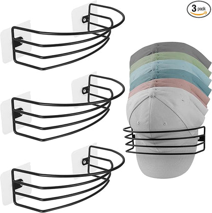 SIBAO [3-Pack] Hat Rack for Wall and Door, Metal Hat Organizer for Baseball Caps, Hat Storage Cap Holder Up to 30 Hat Hangers for Closet Cap Rack for Bedroom Entryway (Black 3-Pack)