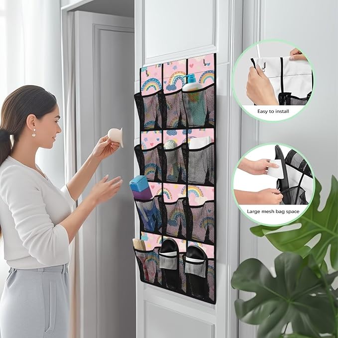 Rainbow Over the Door Shoe Organizer 12 Large Mesh Pockets Hanging Shoe Rack for Closet Foldable Door Shoe Organizer Shoe Hanger