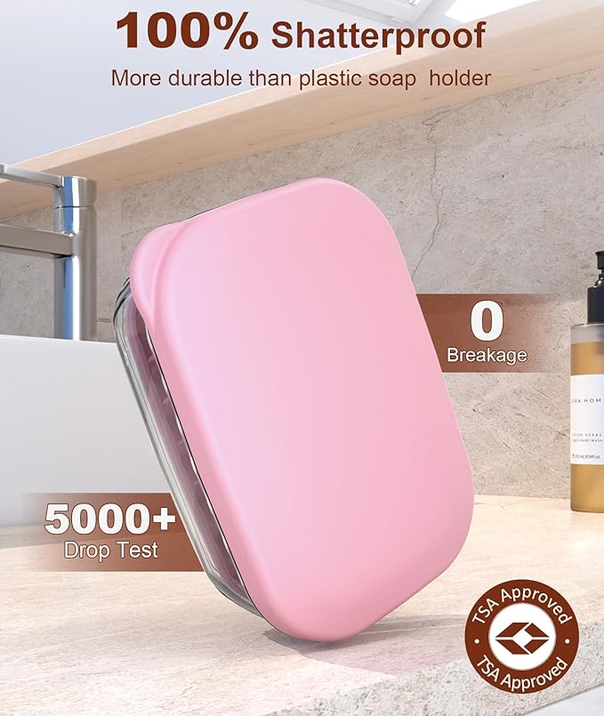 Quatish Bar Soap Holder Dish, Leakproof Travel Soap Case for Shower, Portable Travel Size Toiletries Camping Essentials for Gym, Dorm, Bathroom, Pink