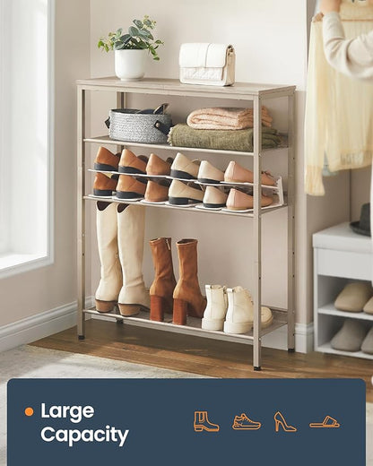 SONGMICS HOME 5 Tier Shoe Storage Organizer, Freestanding Shoe Rack, Dense Mesh, for Living Room, Bedroom, Entryway, Beige