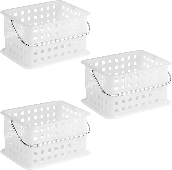 iDesign Portable Shower Caddy Basket with Handle for Dorm or Bathroom, Set of 3, Frost, Made in USA