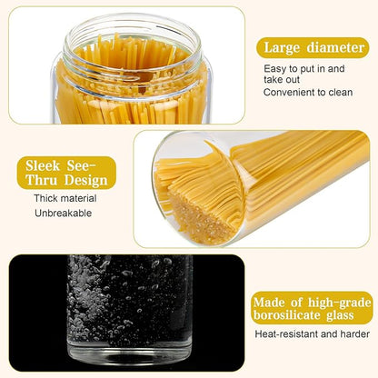 Glass Spaghetti Pasta Storage Container with Lids, Glass Food Storage Jar for Spaghetti, Clear Airtight Food Storage Kitchen Canister for Pasta, Noodles, Nuts, Flour, Cereal