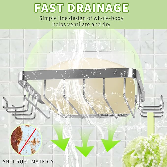 Carrie Joe Soap Dish Holder, No Drilling, 304 Rustproof Stainless Steel, Wall Mounted Soap Holder Soap Tray Bar Soap Sponge Holder for Bathroom & Kitchen