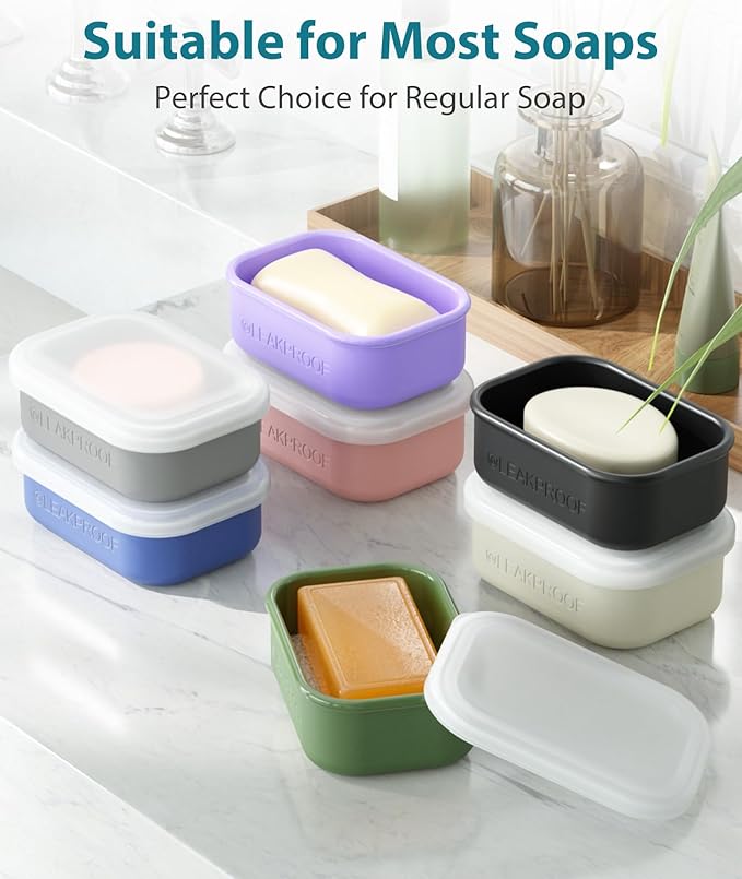 Quatish Compact Leakproof Travel Soap Case, Silicone Soap Box with Draining Layer, Enhanced Soap Container, Suitable for Camping, Gym, Bathroom, Outdoor Essentials, Black