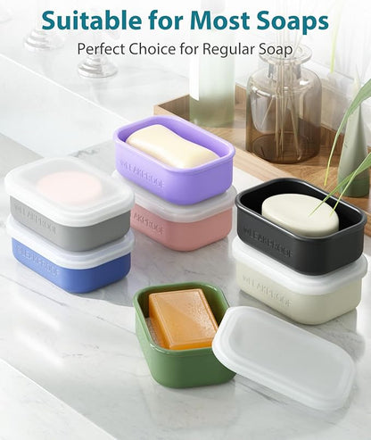 Quatish Compact Leakproof Travel Soap Case, Silicone Soap Box with Draining Layer, Enhanced Soap Container, Suitable for Camping, Gym, Bathroom, Outdoor Essentials, Black