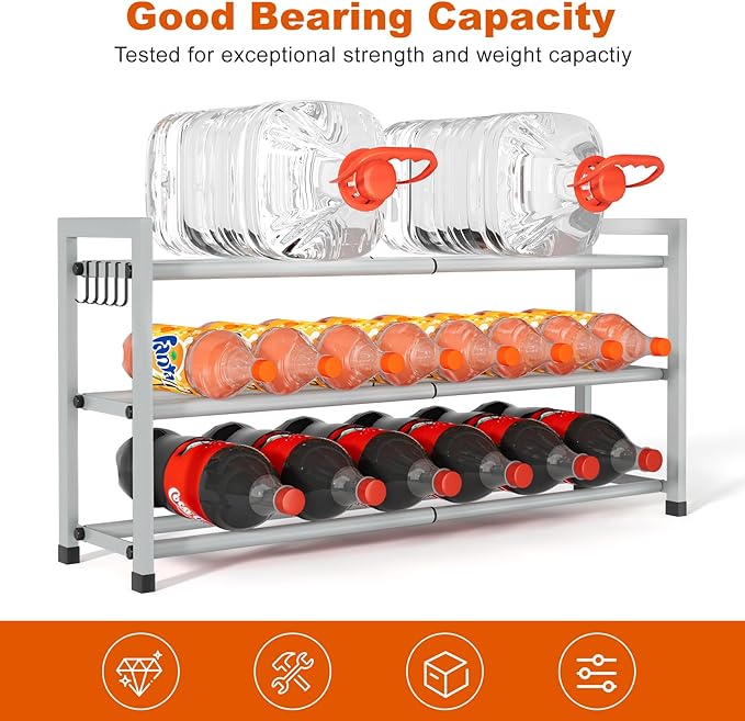 Expandable Shoe Rack for Closet Adjustable Metal Shoe Rack for Entryway 18.5"-33" Free Standing Shoe Organizer 12 Pairs with Hooks 3-Tier Small Shoe Shelf for Bedroom Garage Dorm Floor, Grey