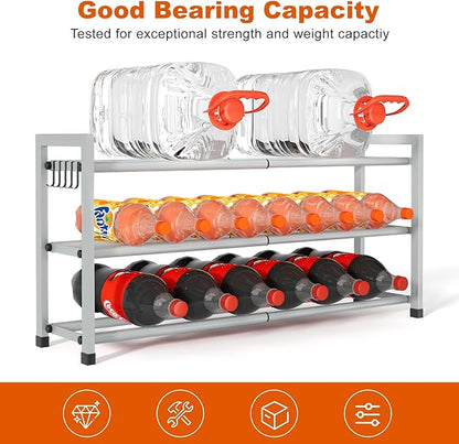 Expandable Shoe Rack for Closet Adjustable Metal Shoe Rack for Entryway 18.5"-33" Free Standing Shoe Organizer 12 Pairs with Hooks 3-Tier Small Shoe Shelf for Bedroom Garage Dorm Floor, Grey