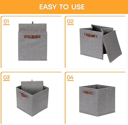 DULLEMELO 11x11 Cube Collapsible Fabric Storage Bins for Shelf Organizing, Toy Square Bins, Kids Clothes Closet Baskets Storage, for Bedroom, Living Room, Dorm(Gray-4 Pack)